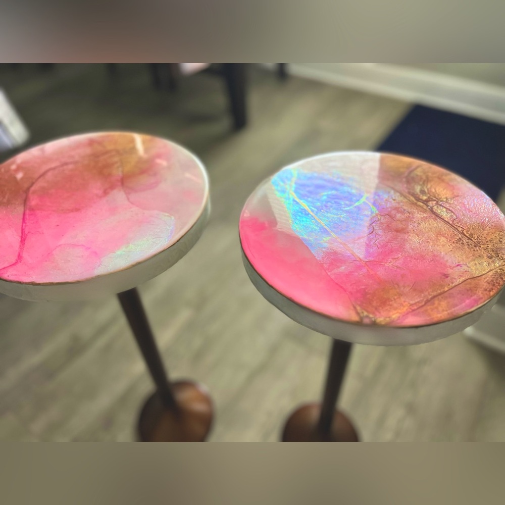 Original locally made iridescent epoxy coated beverage tables